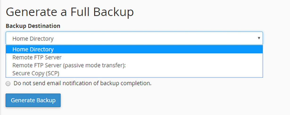 select backup destination